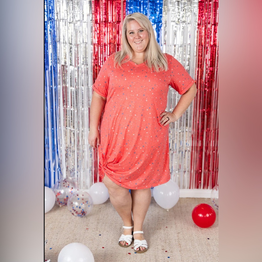 Michelle Mae Knot Dress - Red Liberty Stars - 1X